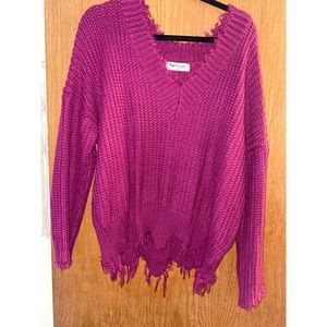 Purple frayed sweater